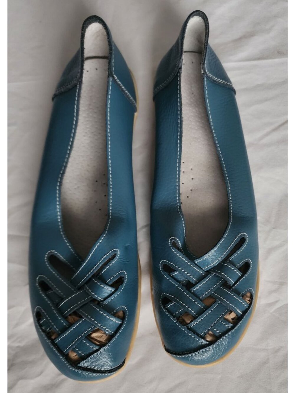 Women's Leather Ballerina Flat Casual Closed Toe Shoes Light Blue Size 43/ US-10 - Picture 5 of 11